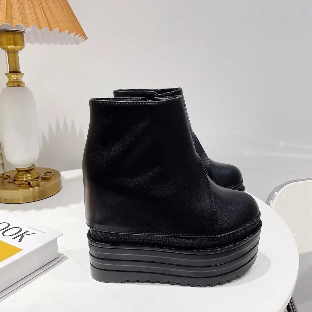 Autumn Womens Ankle Boots Black 14cm Ultra High Heel Zip Platform Bottes Sexy Inner Heigthen Wedges White Black Short Botas