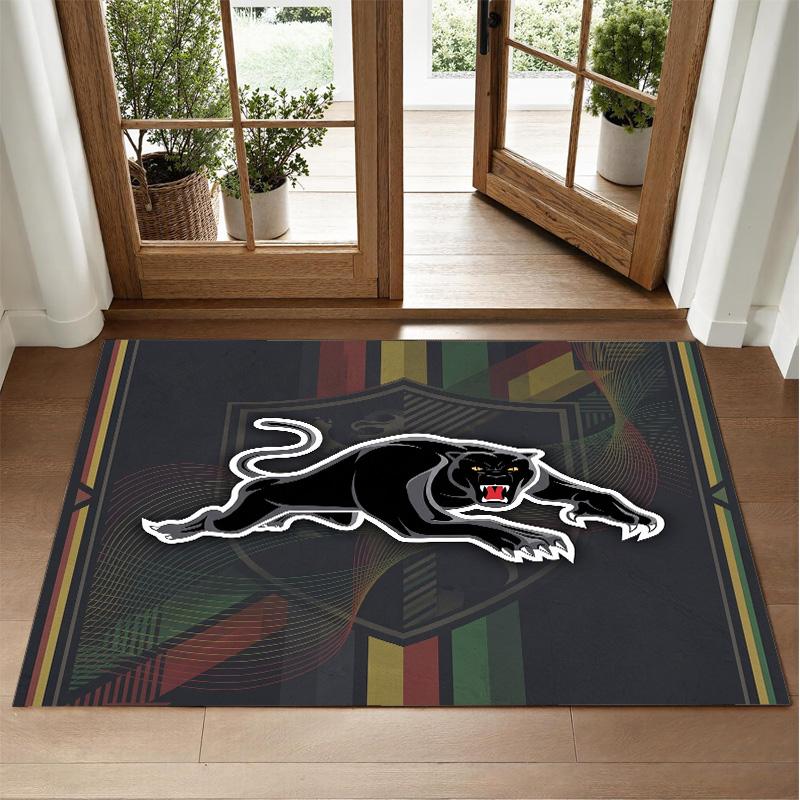 Penrith Panthers Design Crystal Velvet Rug Soft Decorative Mat for Bedroom Entrance