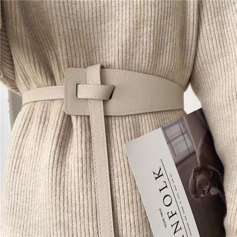 Retro Design Women Belt Fashionable Korean Style Women's Faux Leather Belt Irregular Shape Adjustable Knot Long for Suit