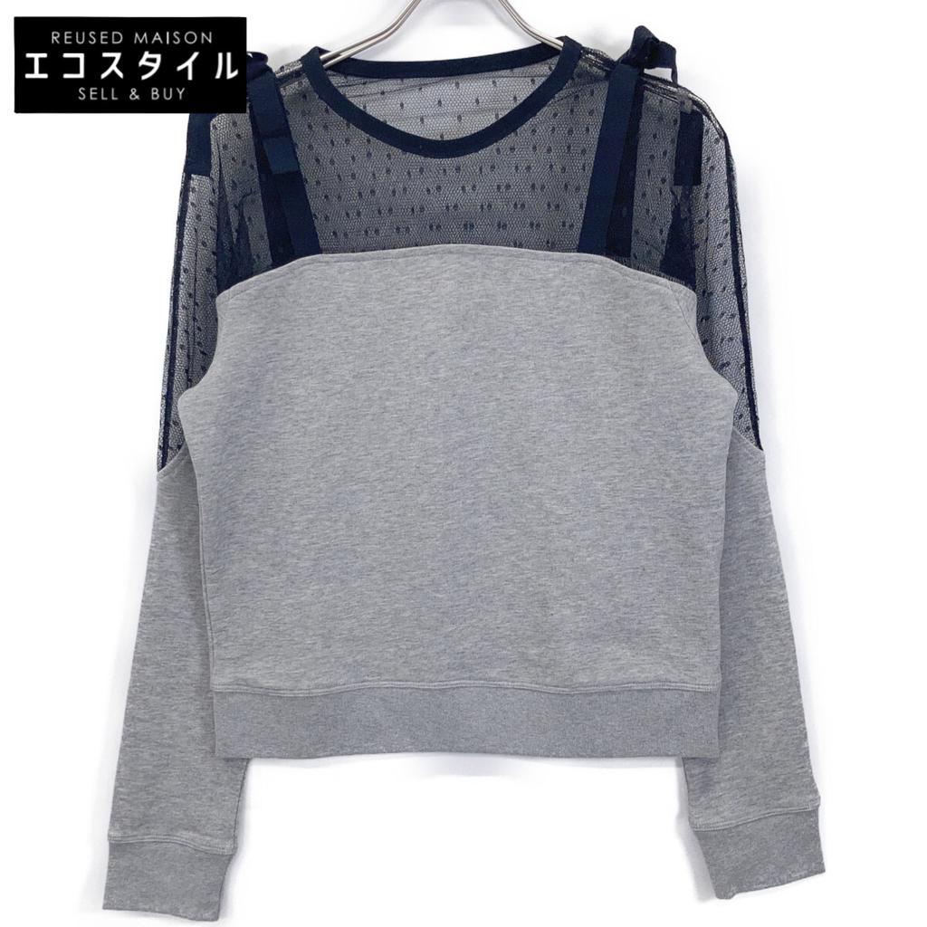 Valentino [Spa] PR3MF04X3JC Gray X Black Lace Sweatshirt Top Tops S Gray blackUsed