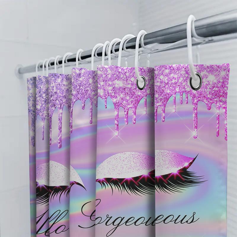 Glamorous Eyelash Shower Curtain Pink Glitter Hello Gorgeous Bath Mat Decoration for Bathroom Accessories Set Home Decor Waterpr