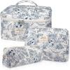 Gosect Makeup Bag, Large Quilted Cosmetic Bag, Big Floral Make Up Bag for Women Girls, Cute Cotton Makeup Bag Set, Flower Travel Toiletry Organizer
