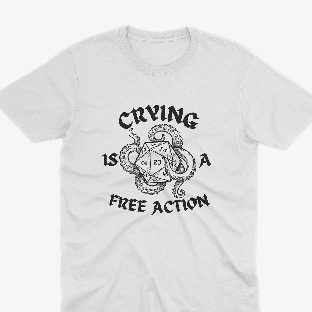 Crying Is A Free Action D20 T-Shirt and Kids Tshirt - Funny D&D Gift for Tabletop Gamers, Board Games T Shirt and Kids Tshirt, Dungeons And Dragons