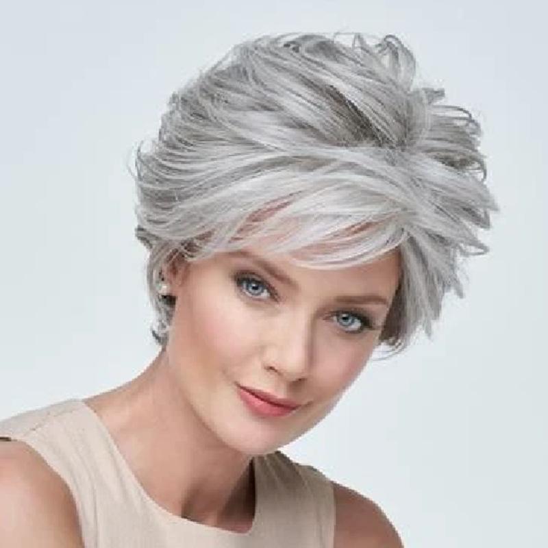 Fashionable Women with Short Hair Dyed Fluffy Curly Hair Silver White Wig