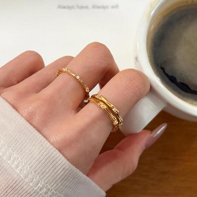 S925 Sterling Silver Bamboo Zircon Adjustable Ring – Versatile, Fashionable Design for Women