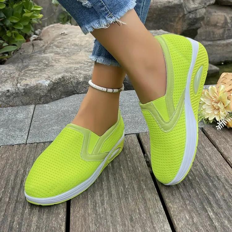 

Весна Осень Женская Мода Вулканизированные Кроссовки Платформа Однотонные Женские Туфли Повседневные Дышащие Клинья Женские Туфли для Ходьбы 36 зелёный