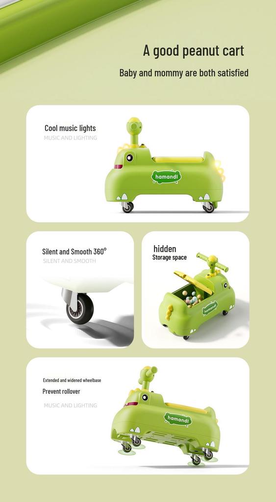 Dinosaur Ride-On Car for Toddlers Aged 1-3 – Four-Wheel Balance Scooter for Boys and Girls