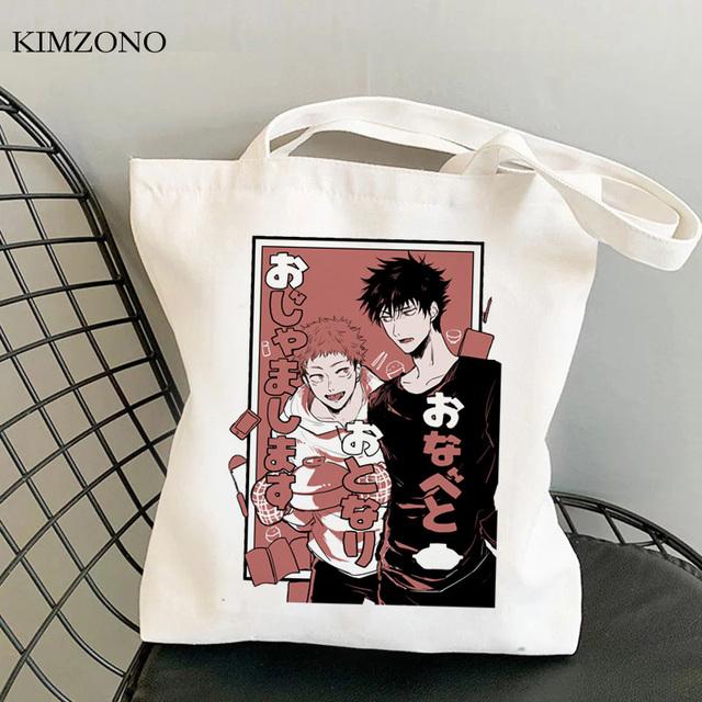 Jujutsu Kaisen Einkaufstasche Bolsas de Tela Handtasche Baumwolle Canvas Bolso Shopper Bag Net wiederverwendbare Bolsa Compra Sacola Custom