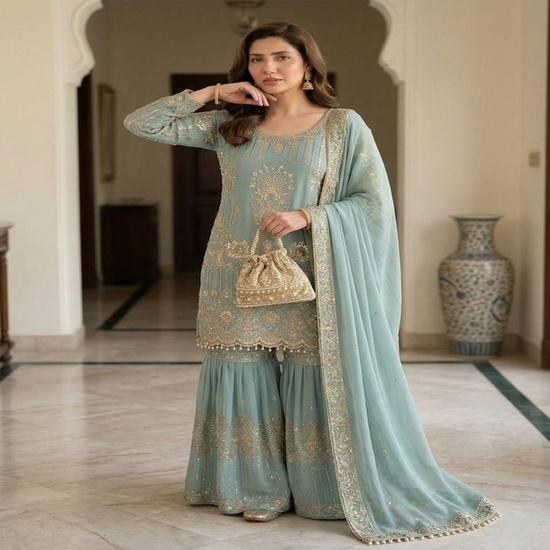 The Mahira Embroidered Gharara Set M