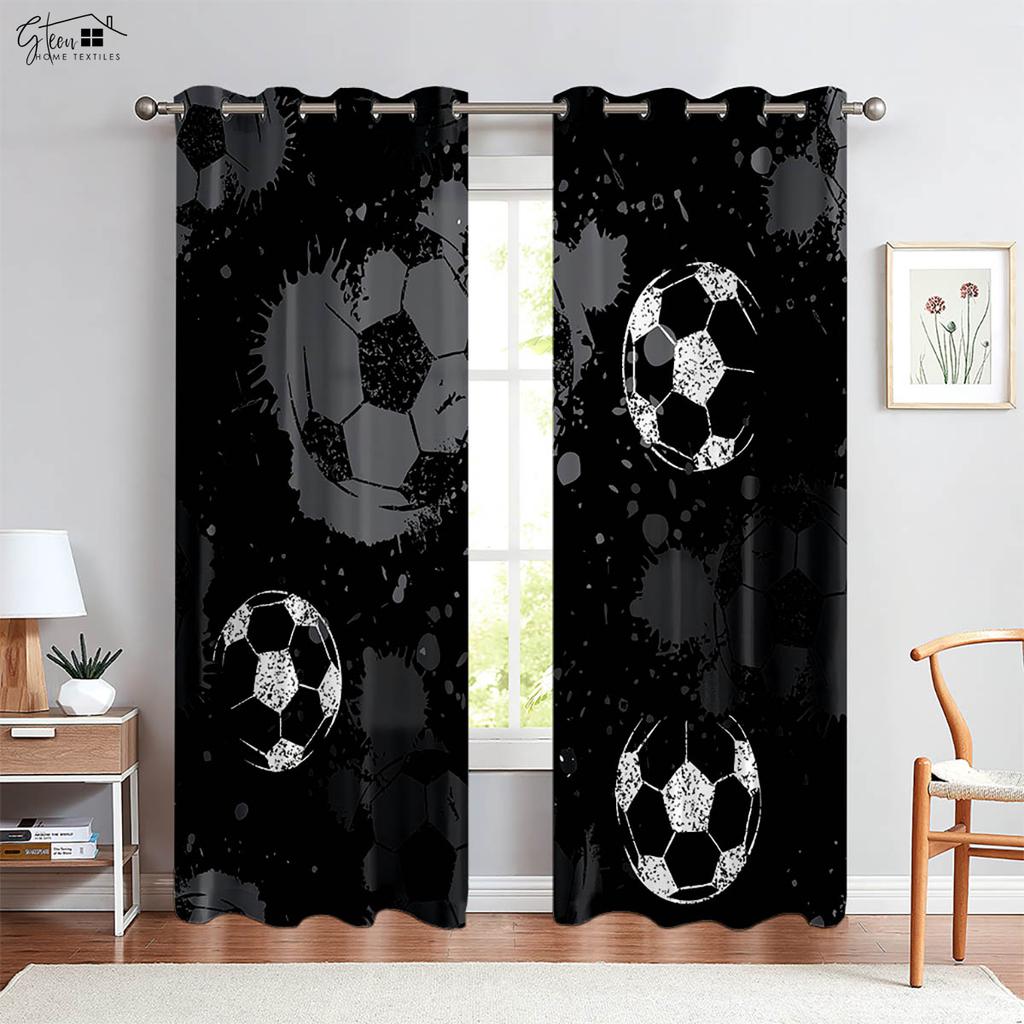 Cooles Wasser und Feuer Fußball Heißblütig 3D-gedruckte Vorhänge Geeignet für Schlafzimmer Wohnzimmer E-Sports Dekorative Vorhänge 2 Stück