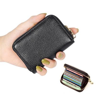 RFID Hırsızlığa Karşı Hakiki Deri Akordeon Kartlık Fermuarlı Erkekler ve Kadınlar için