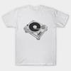 Men Black Print T-shirt Turntable (Black Lines + Light Gray Drop Shadow) – Retro Y2K Club Aesthetic No-Cut Transfer Paper Print Cotton Tshirt