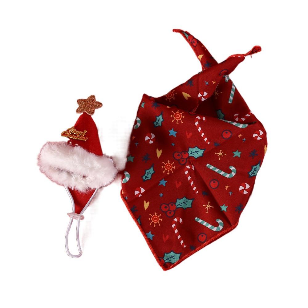 2Pcs Cute Kitten Dress Up Accessories Bat Triangle Scarf Cat Christmas Bib Hat Set  Pet Accessories
