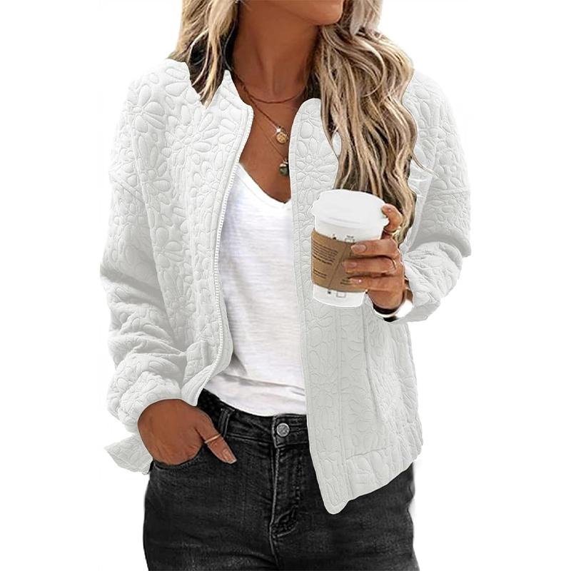 Damen Herbst Winter O-Ausschnitt Langarm Reißverschlussmantel Große Tasche Warmer Parka Schicke Einfarbige Jacke