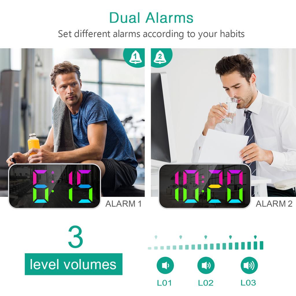 Digital Alarm Clock RGB LED Colorful Clocks Loud Alarm Clocks with Night Light for Home Office Best Gifts