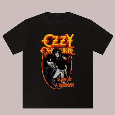 Herren Schwarzes Ozzy Osbourne Grafik-T-Shirt Sommer Lässig Rundhals Polyester T-Shirt mit Mary von A für Mann Design Waschmaschinenfest