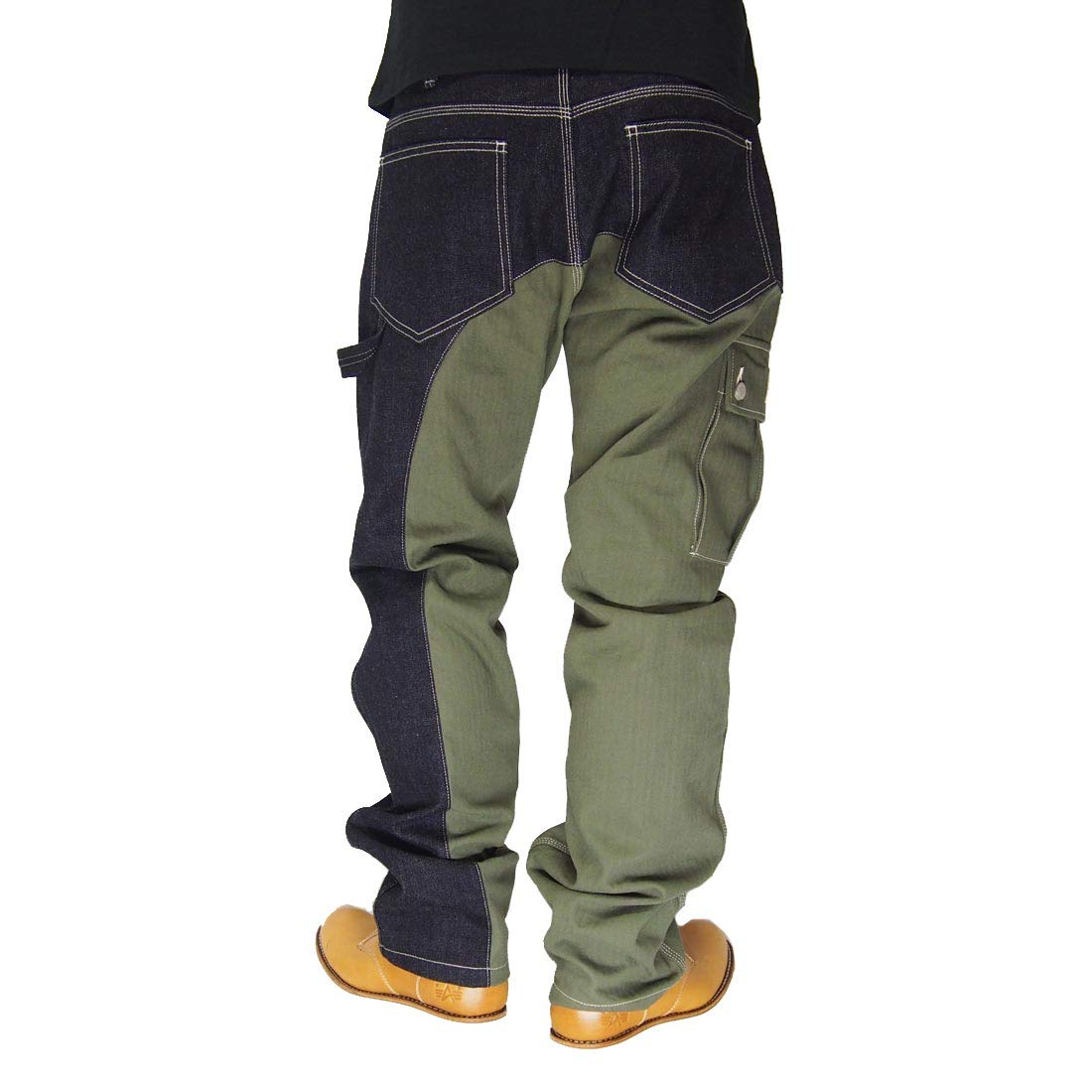 

Kojima Jeans Комбинированные брюки 3/4, Сделано в Японии, Стирка, Мужские, RNB-1117-Индиго Хаки-34