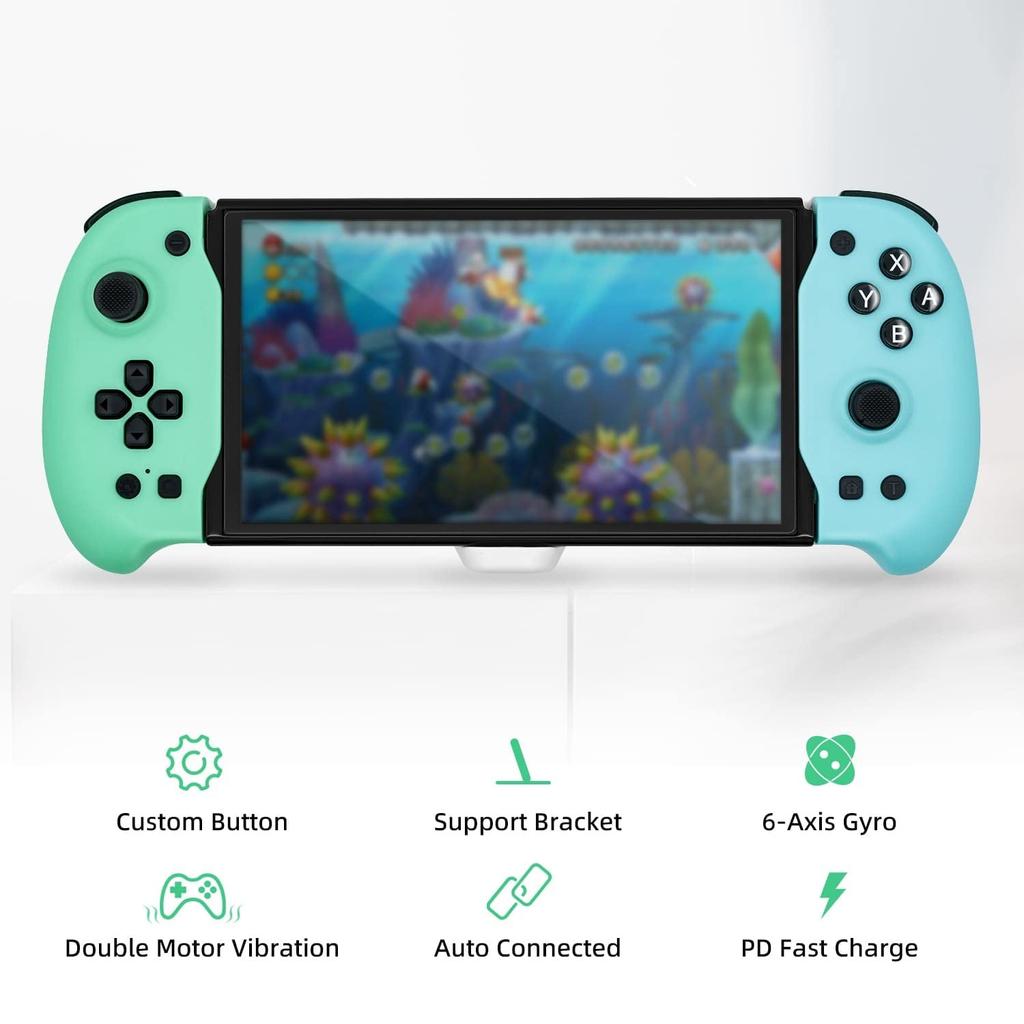 Nintendo Switch OLED Ergonomic Controller Grip with Gravity Induction of Six-Axis Gyroscope, Double Motor Vibration, Kickstand and Game Card Slot