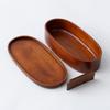 Osaka Choseido Wooden Hollowed-Out Lunch Box, Oval (Mokume) with Lacquer Finish, Single Tier (400cc, Slender Oval, Divided, Brown Band)