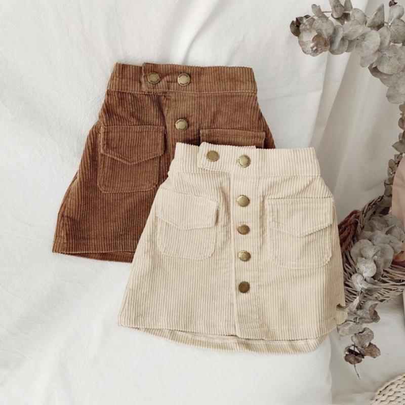 Kids Girls Cute Cotton Skirts Beige Coffee Pocket Skirts Arrival Spring Autumn Winter Clothing Teenage Girls A-line Package Hip Skirt