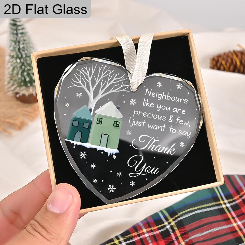 Glass Heart - Shaped Neighbour Ornament, House Design Hanging Keepsake, Ideal Gift for Neighbors, Home Decor,gift for Neighbour Appreciation