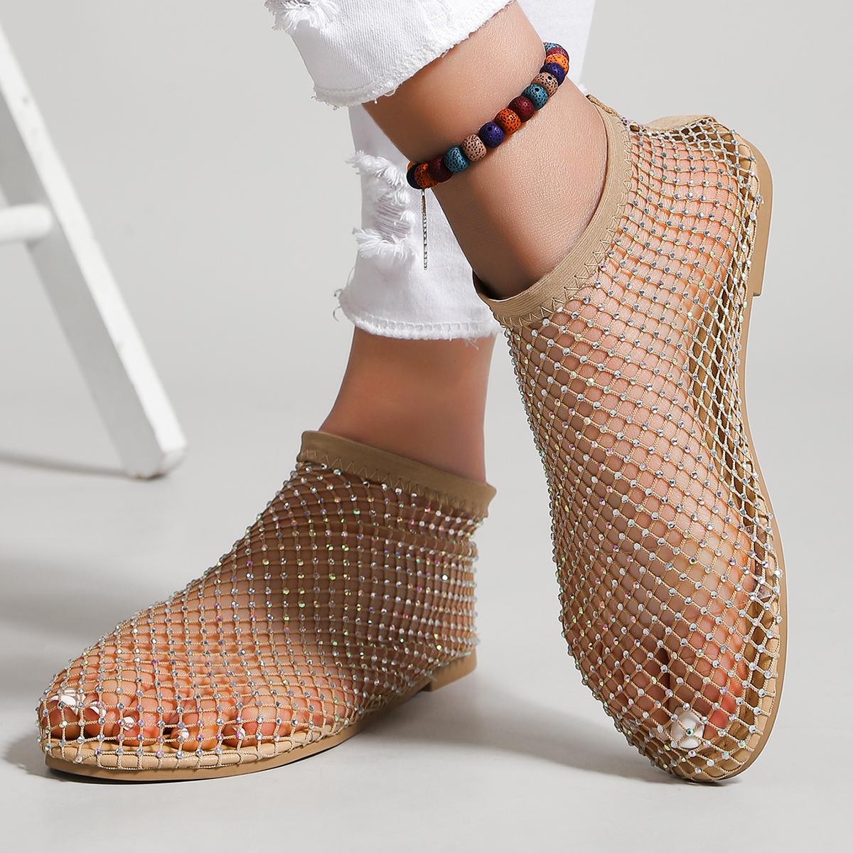 

мода Новые модные женские сандалии на плоской подошве со стразами Сандалии с сетчатым принтом Обувь на плоской подошве Римская обувь на плоской подошве Обувь для вечеринок Zapatillas Mujer 43