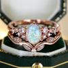 Roségoldene Farbe Ovalschliff Weißer Stein Ring Set Ehering Valentinstag Kronenschmuck