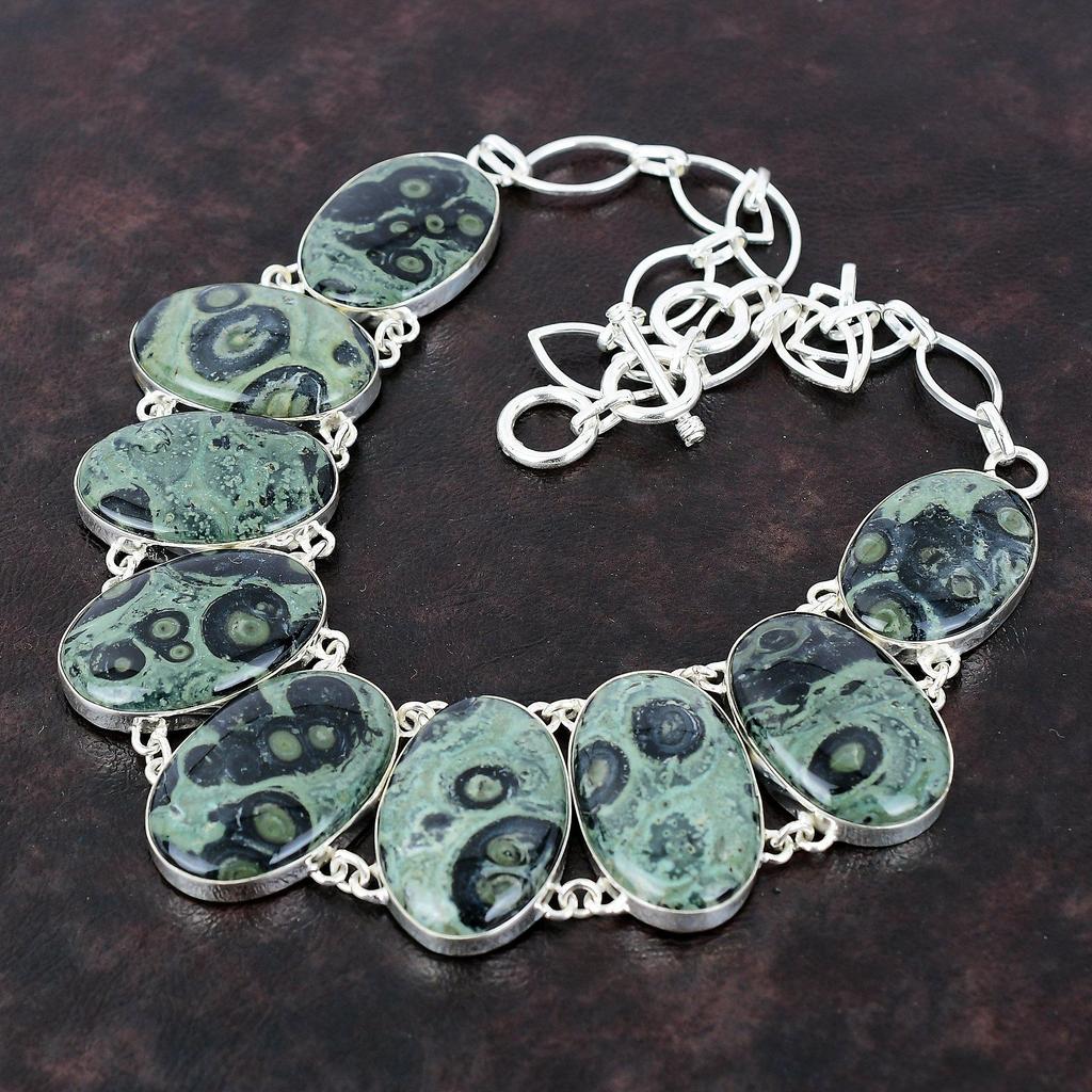 Kambaba Jasper Necklace Gemstone Jewelry Designer Necklace 925 Sterling Silver Necklace Adjustable Chain Necklace Handmade Jewelry For Gift