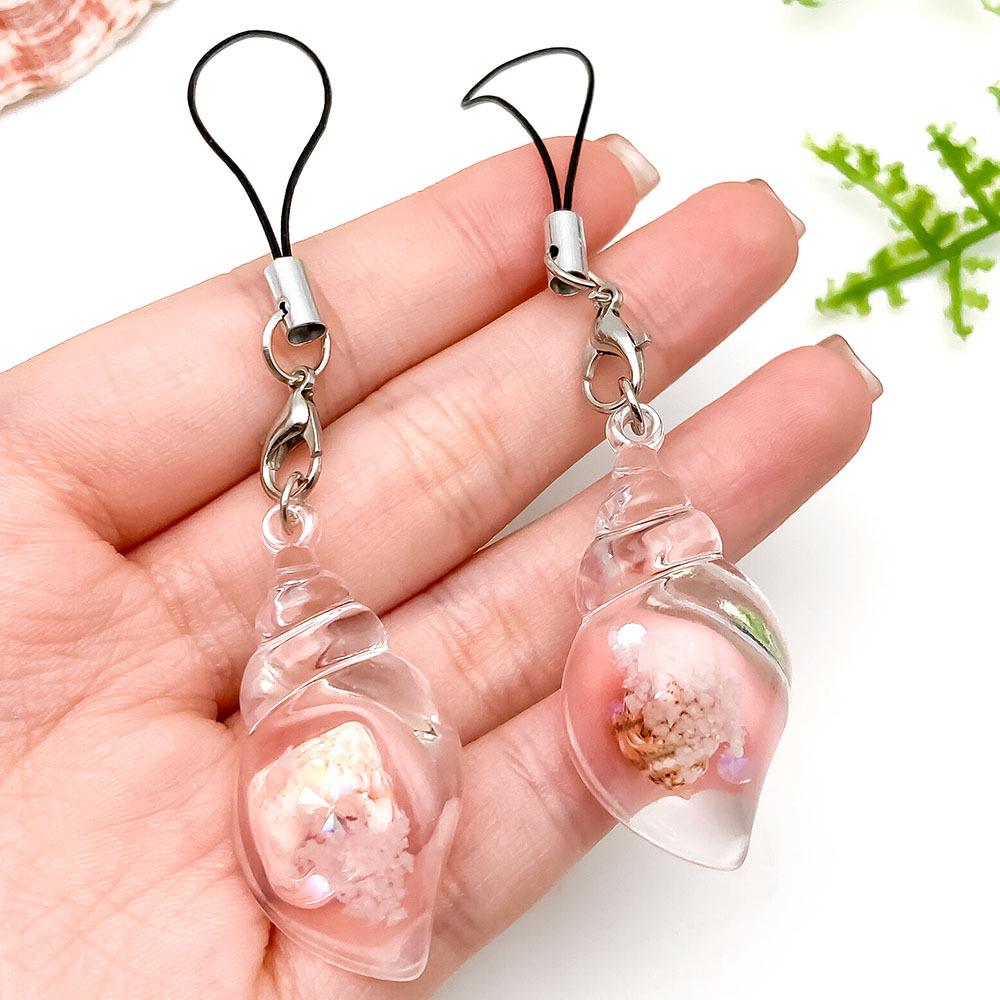 Ocean Series Transparent Pink Resin Conch Phone Lanyard & Keychain Pendant