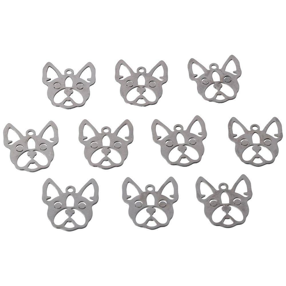 28.5*32mm French Bulldog Doggy Dog Bull Dog Head Pendants Stainless Steel Charms  For Necklace