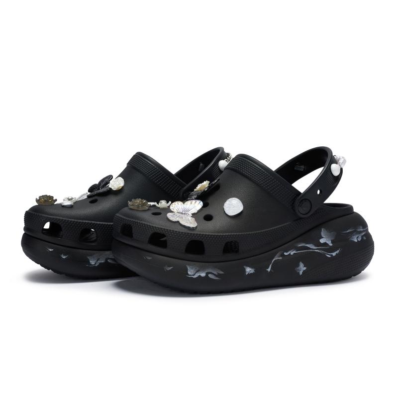 Crocs 811 Manufacture Classic Crush Butterfly Sweet Cool Style Hole Shoes Unisex Black