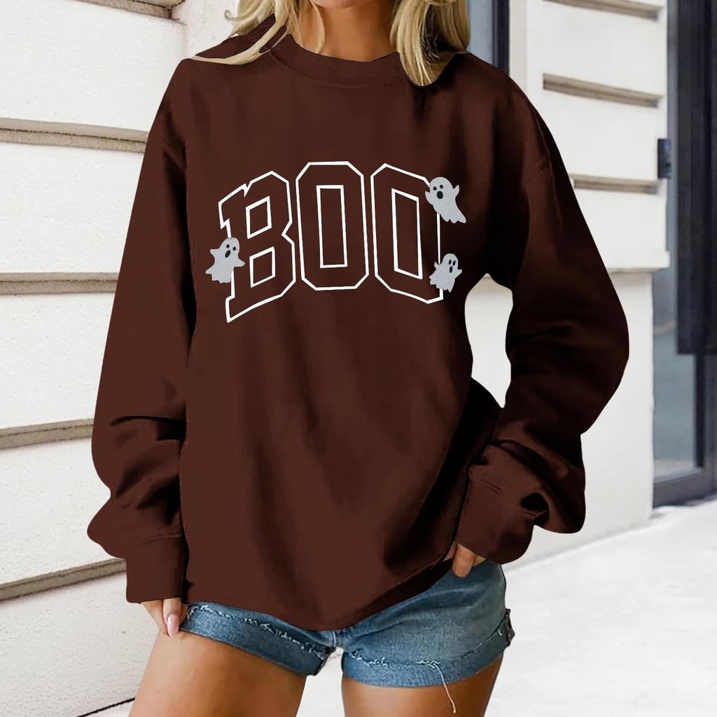 Women's Round Neck Printed Tops Cotton Casual Fashion Long Sleeve Pullover Top Blouse
