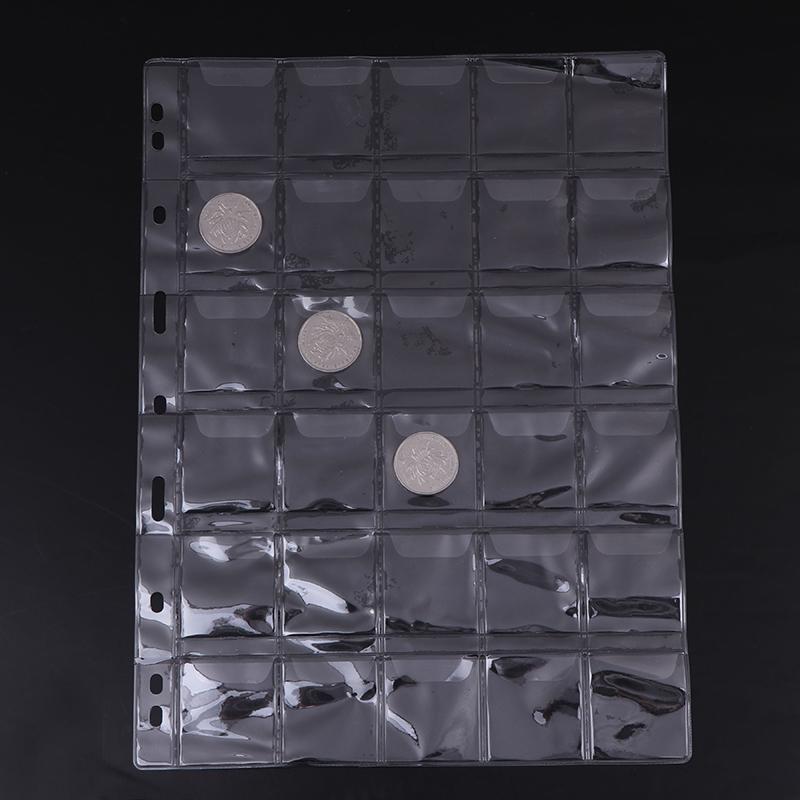 1 Sheet 30 Pockets Plastic Coin Holders Storage Collection Money Album Case