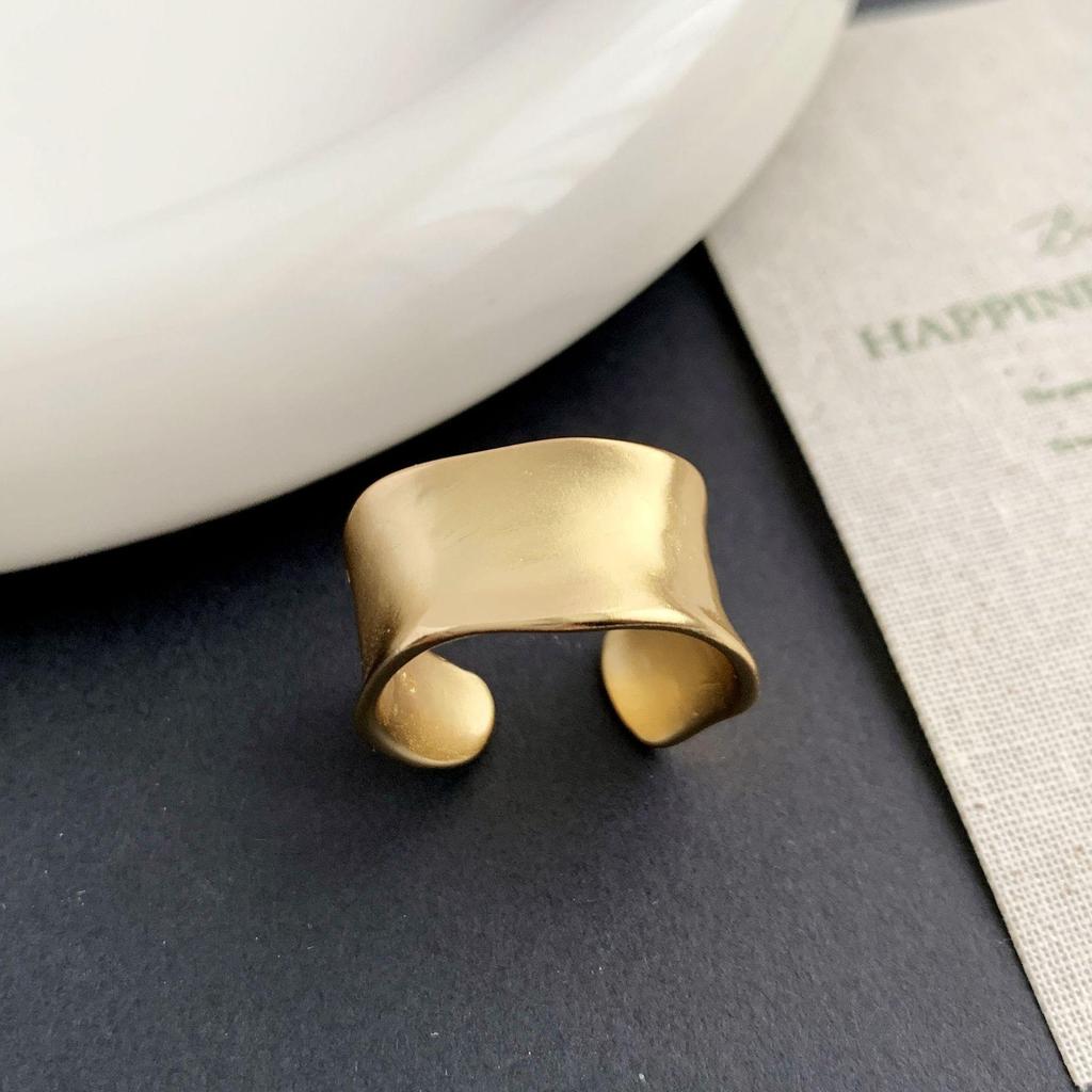 Wide Band Geometric Frosted Matte Ring for Women – Adjustable Irregular Hip Hop Style