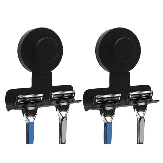 2Pcs Suction Cup Shaver Holder Wall Mounted No Tools Required Stainless Steel Hook Removable Razor And Shaver Organizer for Bathroom Shower