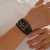 Personalized Fashion Retro Leather Stainless Steel Bracelet Multi Layer Braided Rope Black Series Men's