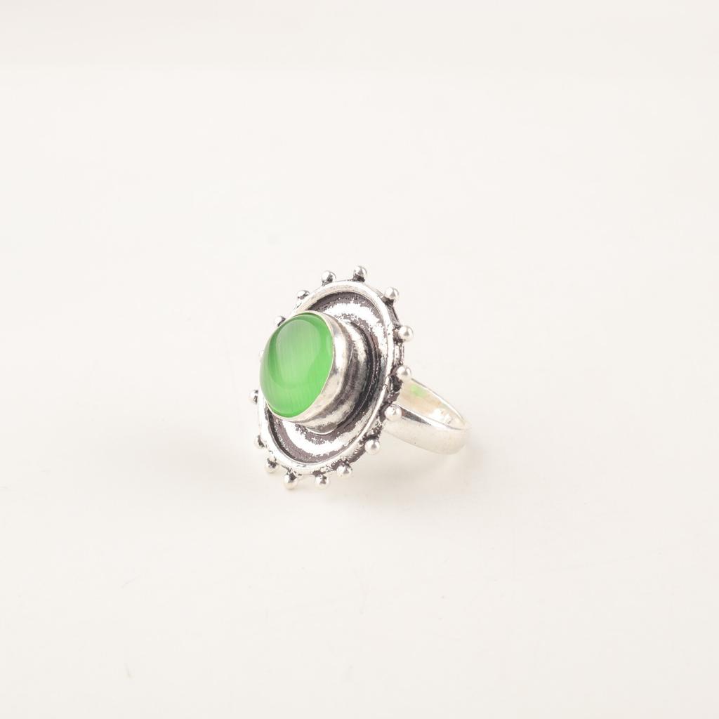Natural Green Cat's Eye Gemstone 925 Sterling Silver Jewelry Handmade Ring Gift RR-49-43