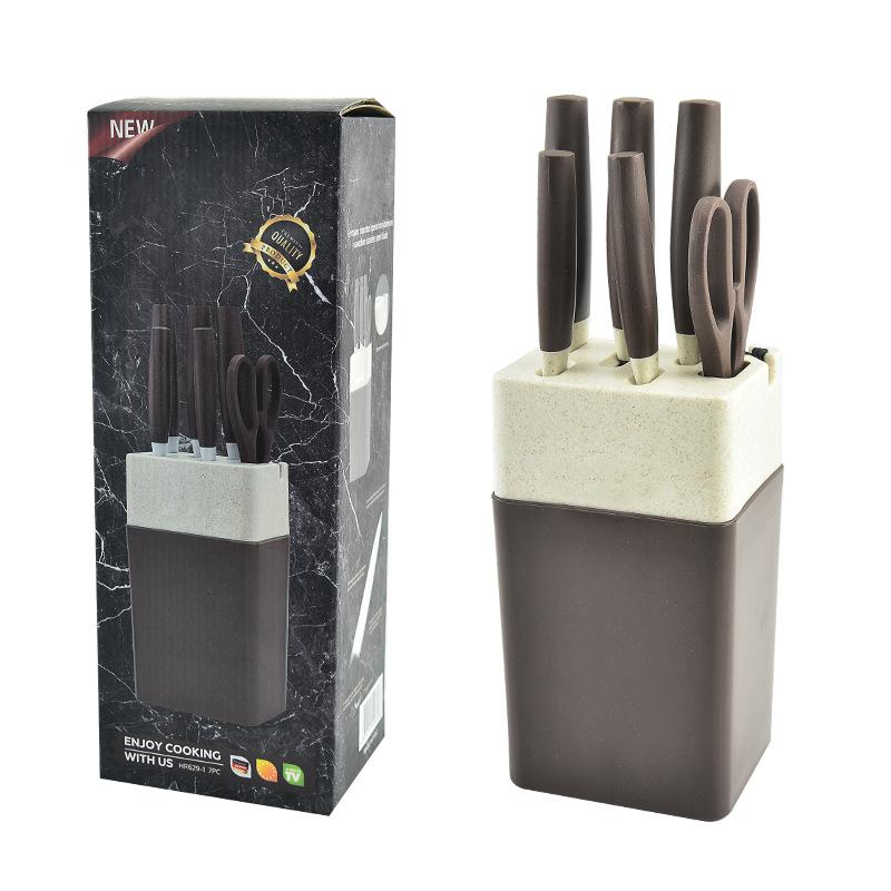 Sedmidílná sada kuchyňských nožů z nerezové oceli Barevná krabička s držákem na nože