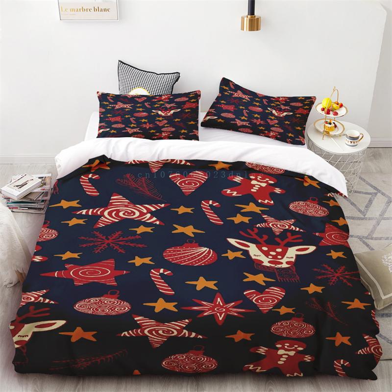 Duvet Cover Christmas Snowflake Red and Black Plaid Three-piece Set Bedroom  Decoration Single Double Bed Queen King Size