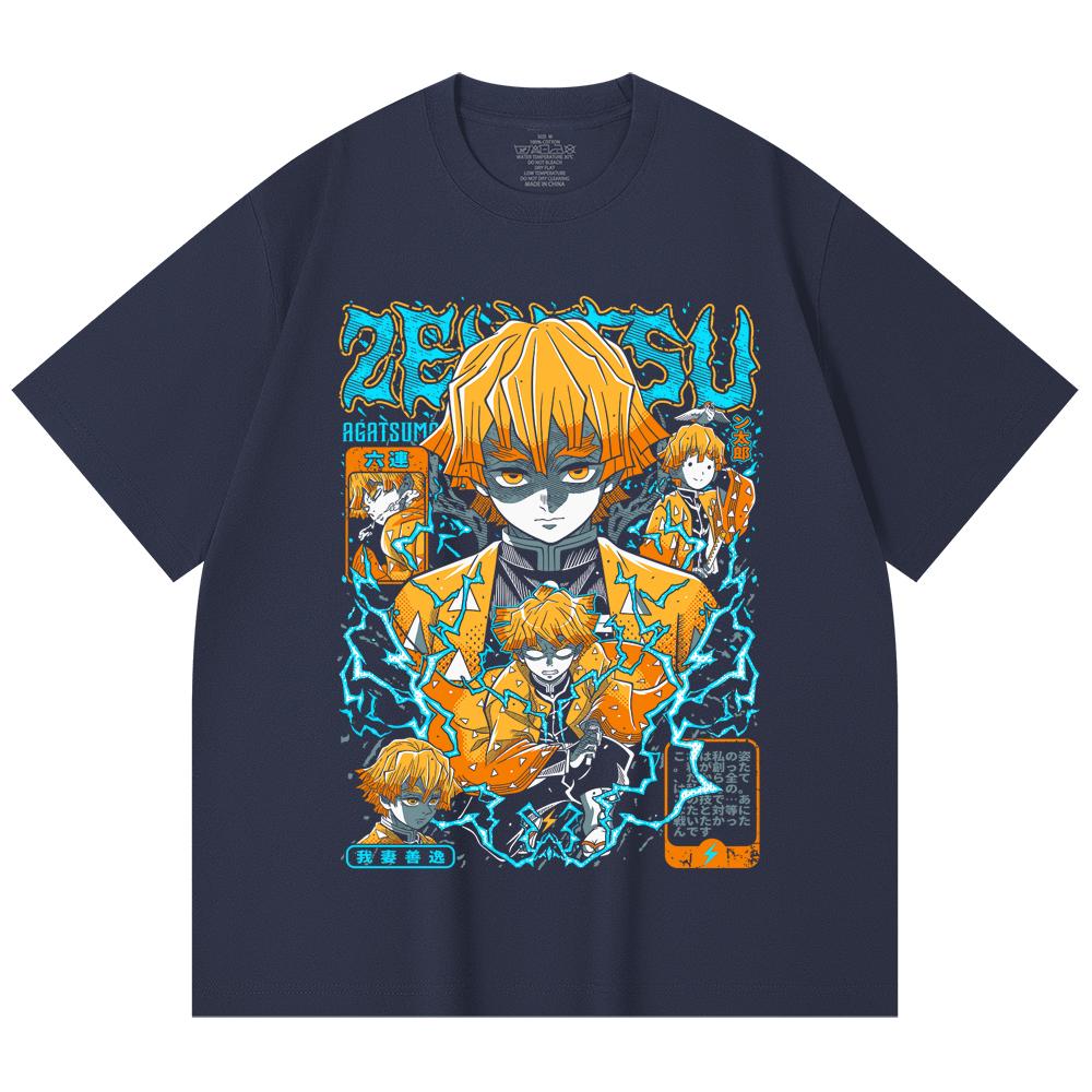 230 Gsm 100% Cotton Demon Slayer V100 Zenitsu Print Unisex Heavy Cotton T Shirt
