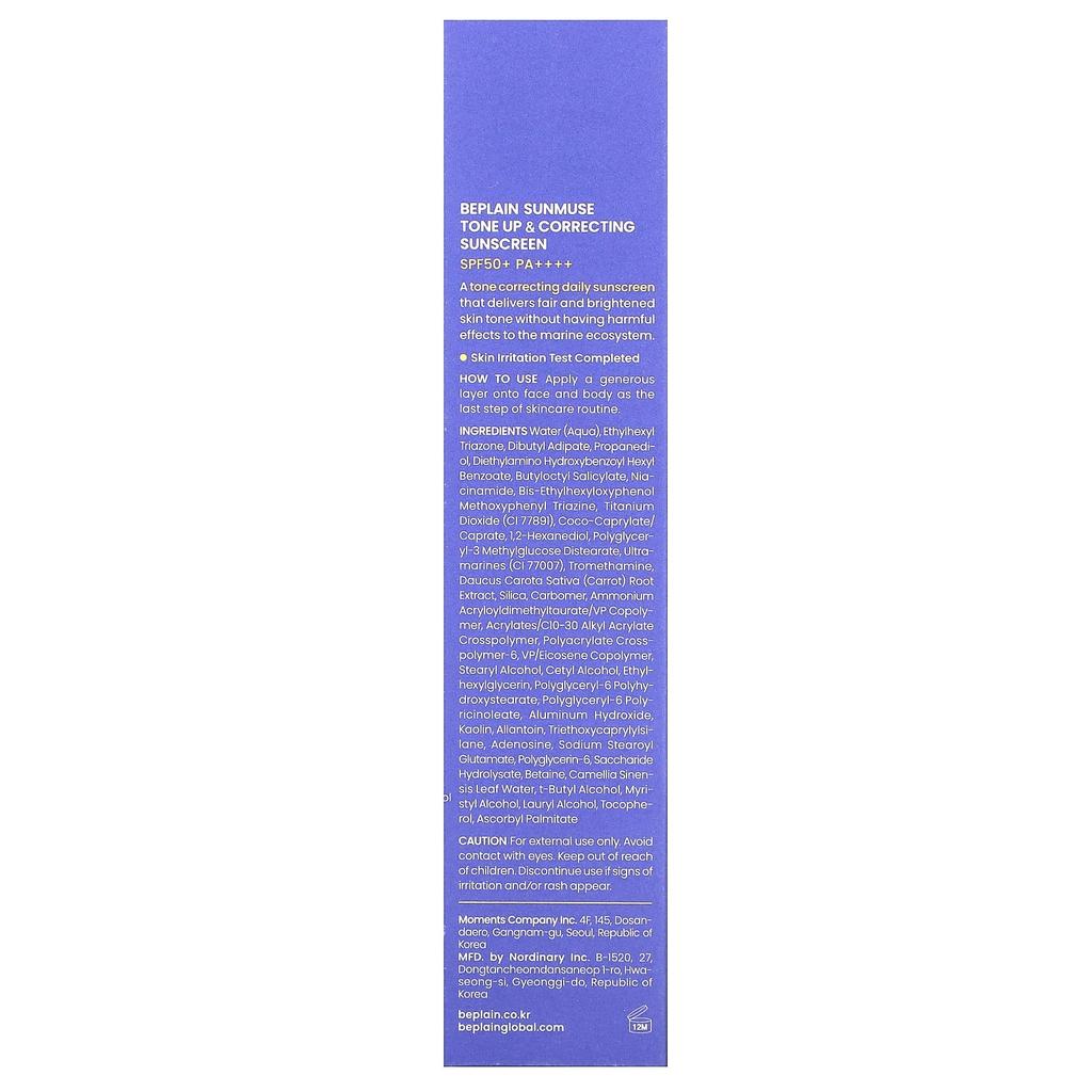 Sunmuse, Tone Up & Correcting Sunscreen, Spf 50+, Pa++++, 50Ml(1.69Fl Oz)