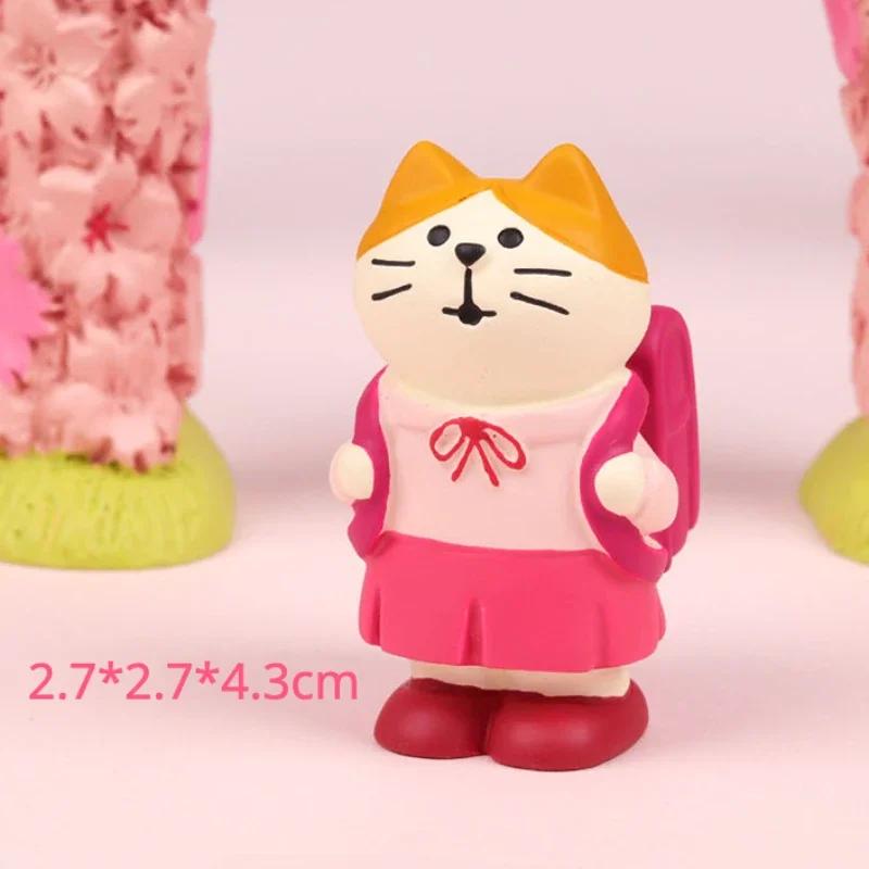 Lovely Sakura Blossom Resin Miniature Spring Day Scene Decoration Crafts Kawaii Cat with Schoolbag Pink Cherry Bookshelf Decro