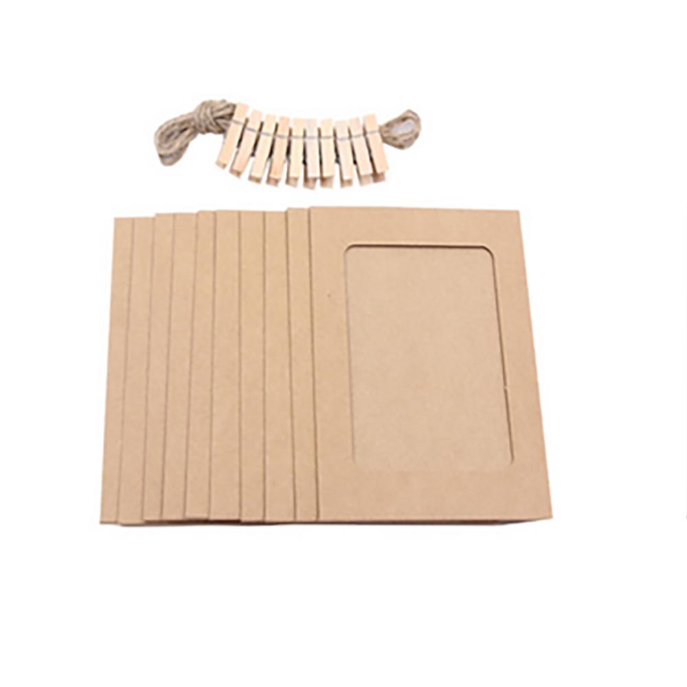 10pcs/Set Combination Paper Frame With Clips Diy Kraft Paper Picture Frames Hanging Wall Photos Album Home Decoration Frame Set