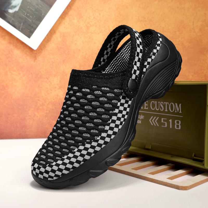 Women Round-toe Half Slippers Breathable Mesh 2 in 1 Slippers Ladies Elastic Casual Walking Shoes Lightweight Slip-ons