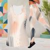 Women Plus Size Two Piece Set Scoop Neck Sleeveless Tank Top White Blue Green Printed Fitted Pants