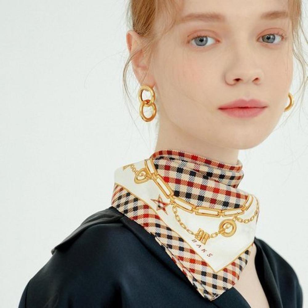 Daks Beige Check Pattern Square Silk Scarf Dcsc5f141i2 Single option