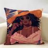 African Black Girls Fashion Cushion Cover Natural Linen Organic Fabric DoubleSided Printing Room Sofa Decor Pillow Case