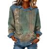 Dammode Utsvängd Långärmad Denim Patchwork Sweatshirt Tryckt Avslappnad Pullovertopp