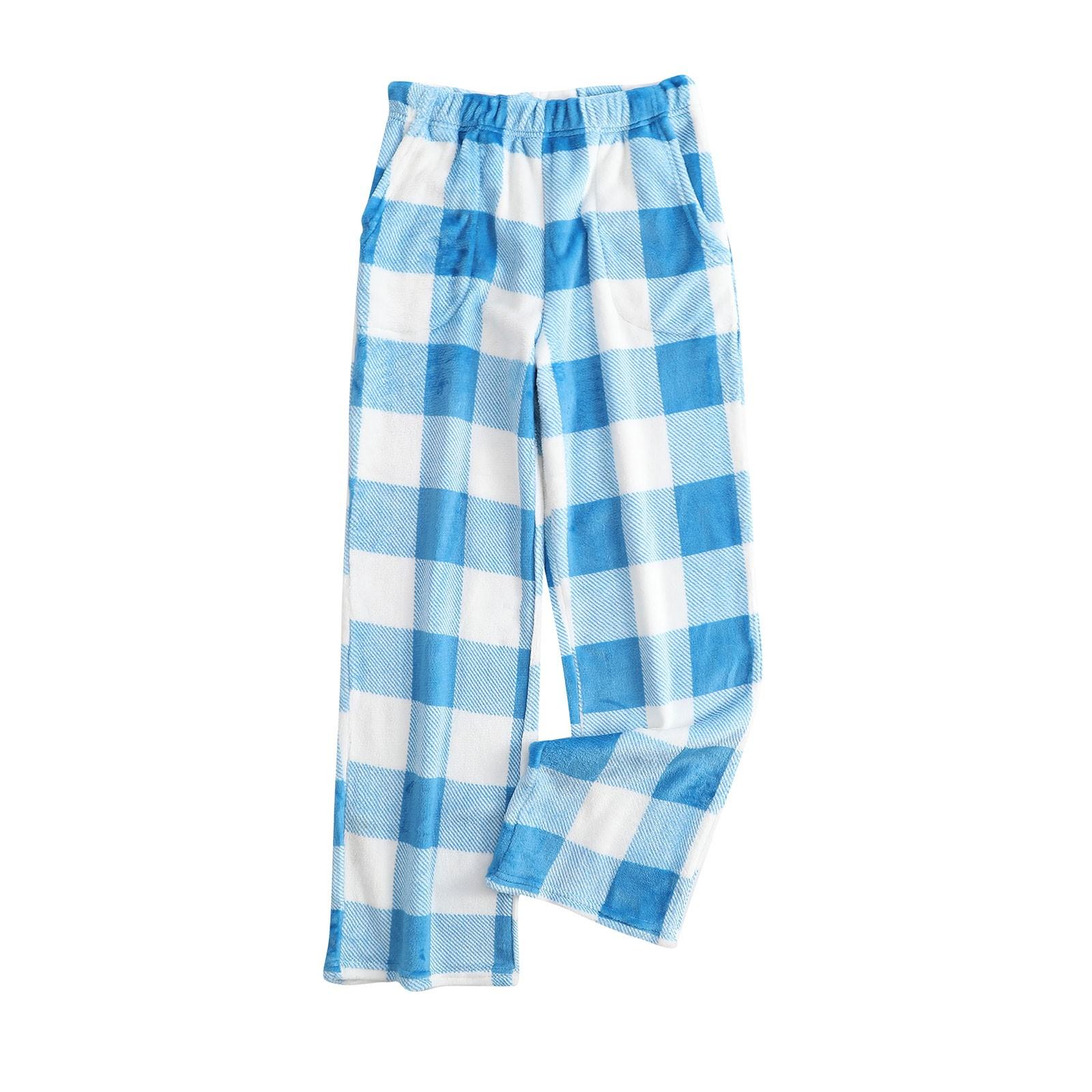 

Женские пижамные штаны, плюшевые пижамные штаны с мягкой эластичной талией, клетчатые штаны с 2 карманами M