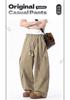 Spring and summer new European, American and Japanese khaki scimitar pleated tooling loose straight casual pants men's pants
